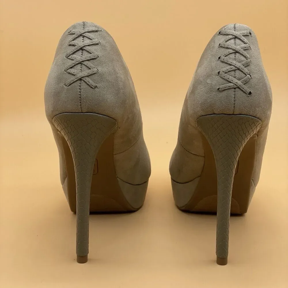 Jennifer Lopez Lucille Platform Pumps Women's 7.5M Grey Faux Suede Stiletto Heel